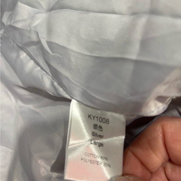 Silver Metallic Quilted Snowsuit with Fur Hood - Picture 9 of 9